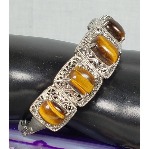 Vintage Marked STS Karis Tigerseye Size 7 Bangle Bracelet - Picture 2 of 16